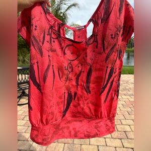 Vibrant Reddish Pink Blouse with Dream Catcher Pattern